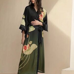 Floral Black Kimono Robe